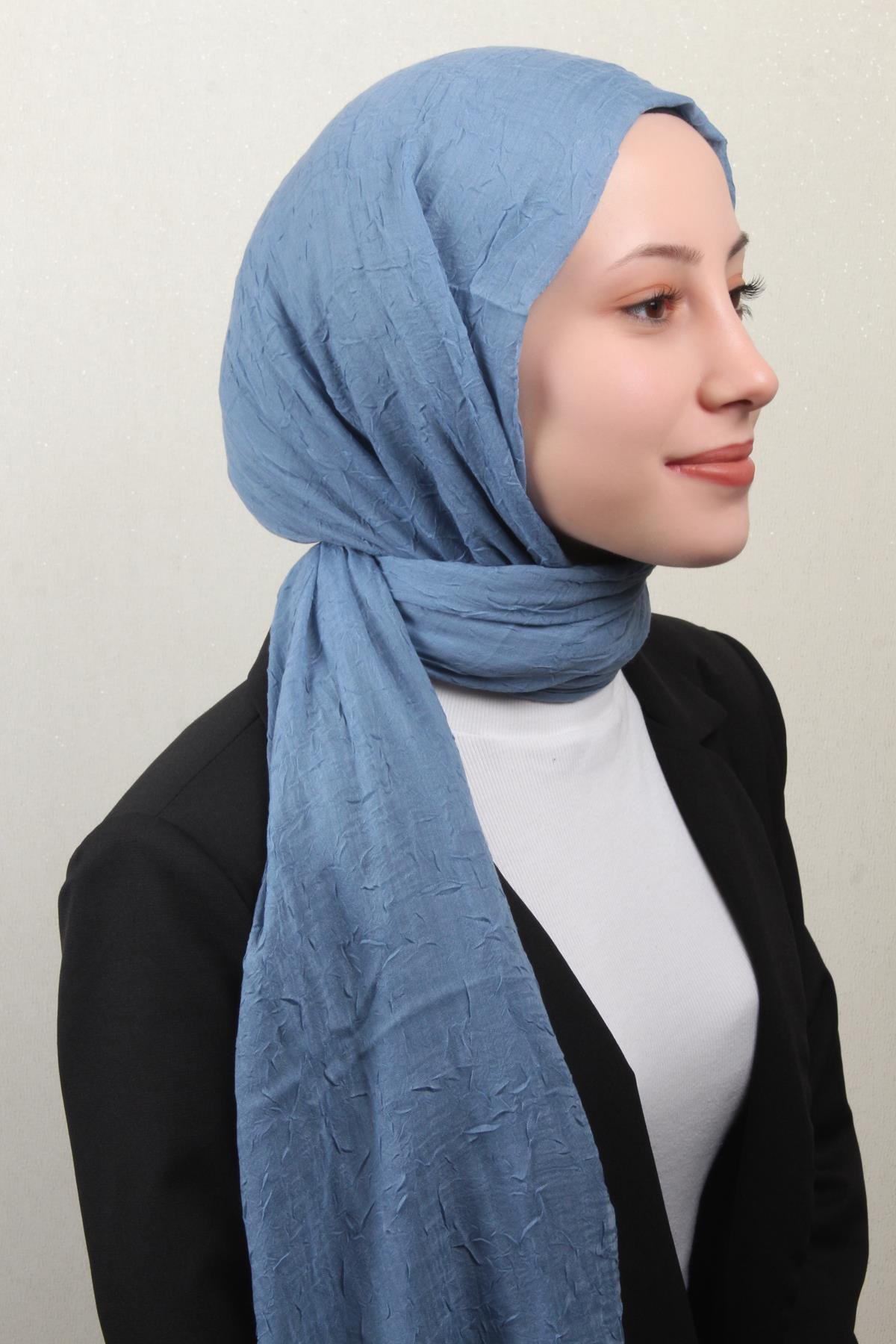 Bambu Kraşlı Şal 2724-88 Açık Mavi