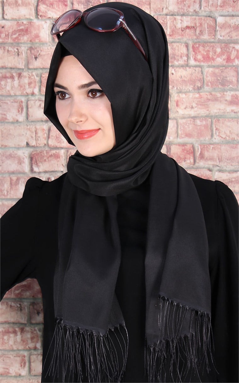 500-0001-26 ÇİFT YÖNLÜ İPEKSİ ŞAL SİYAH