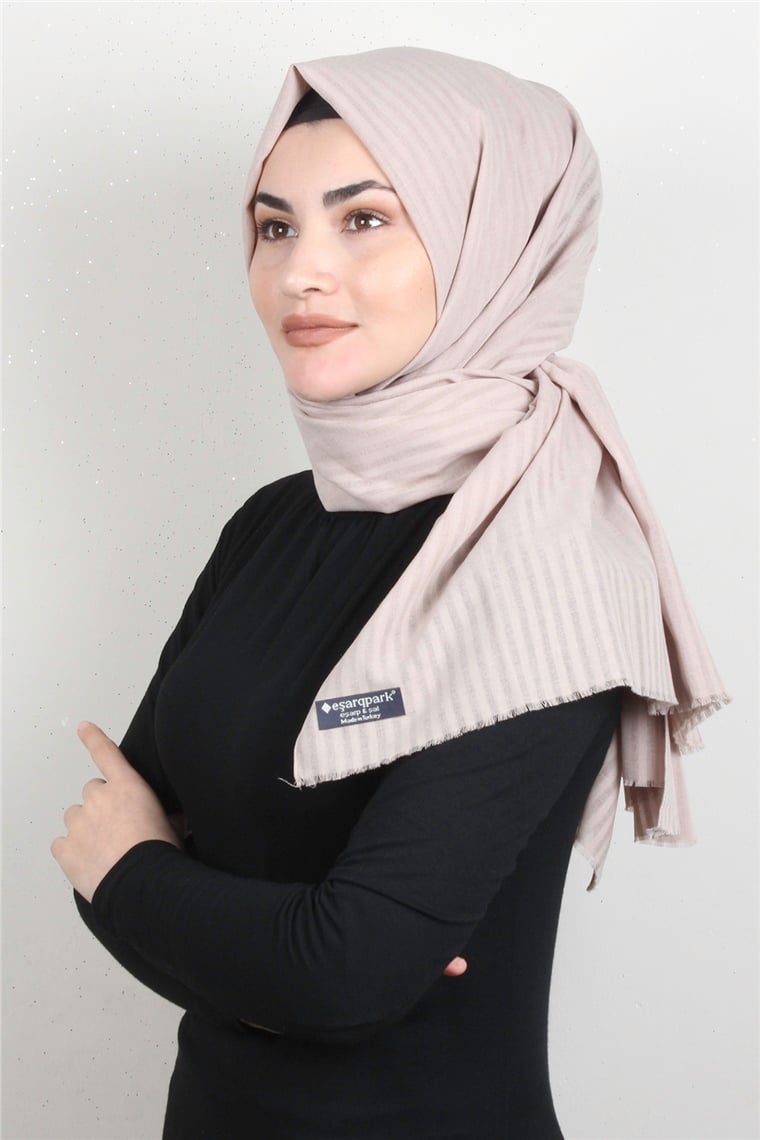 Çizgili Pamuk Şal 1969-23 Bej