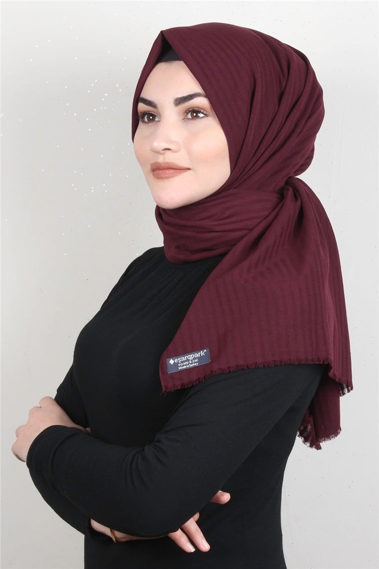 Çizgili Pamuk Şal 1969-3 Bordo