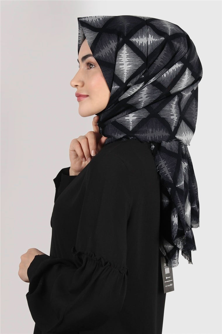 Coton Exculisive Şal 1947-14 Desenli Siyah