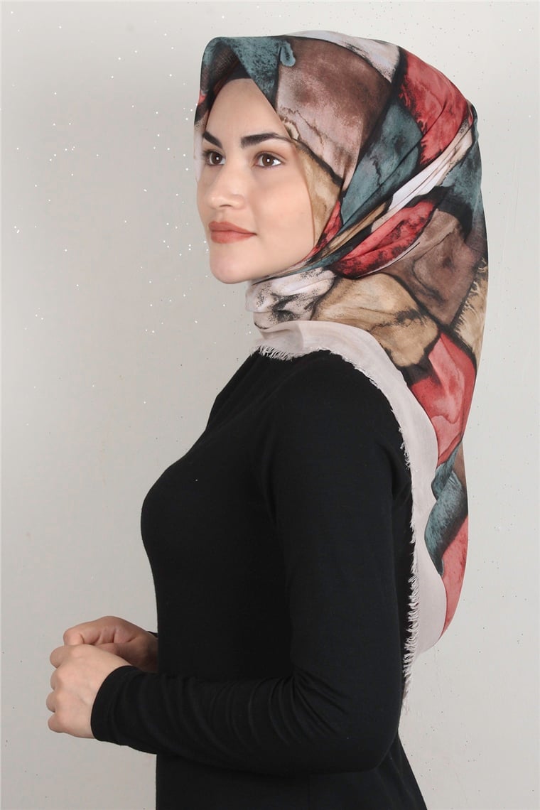 Coton Kare Eşarp 1674-10 Bej