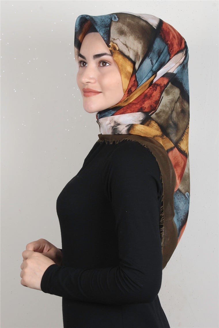 Coton Kare Eşarp 1674-2 Haki