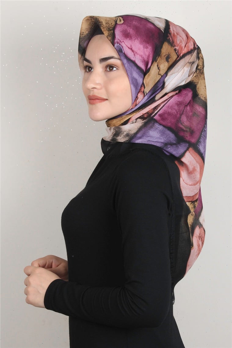 Coton Kare Eşarp 1674-6 Pembe