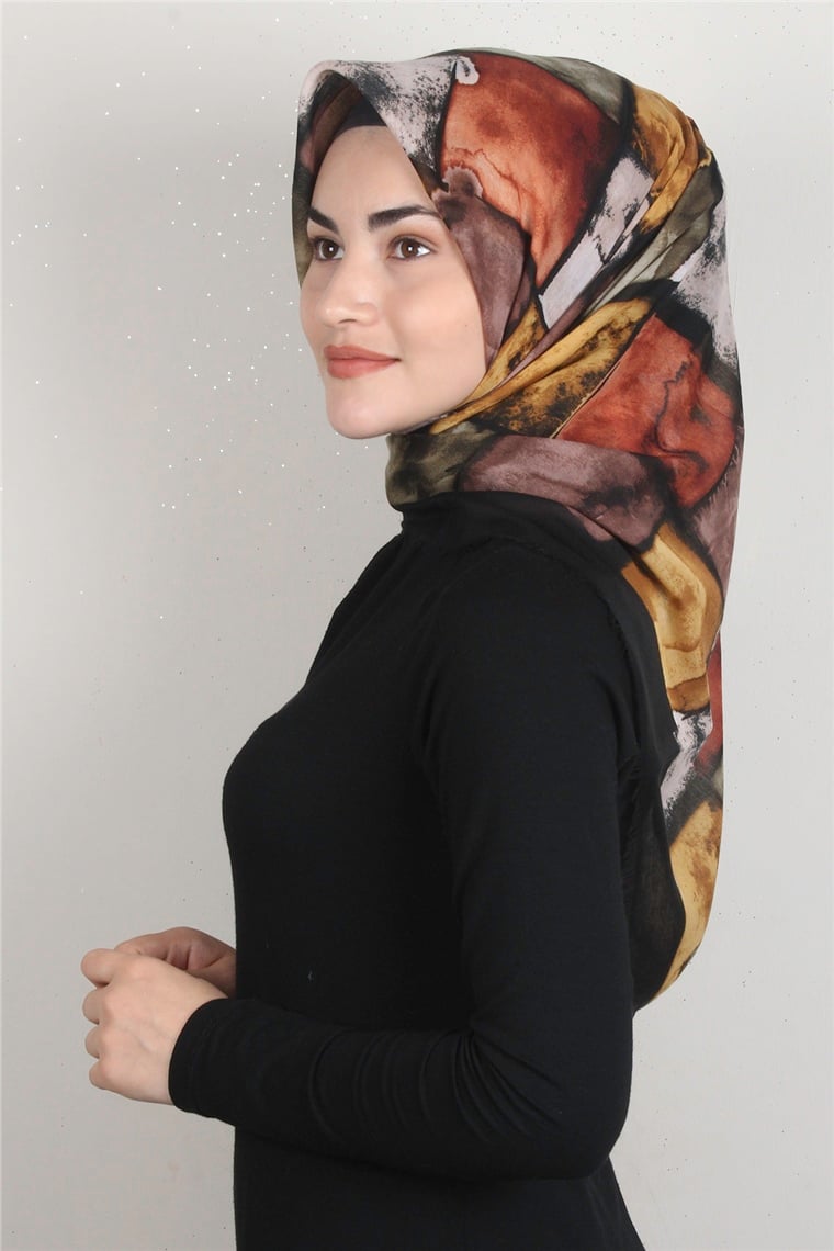 Coton Kare Eşarp 1674-8 Kiremit