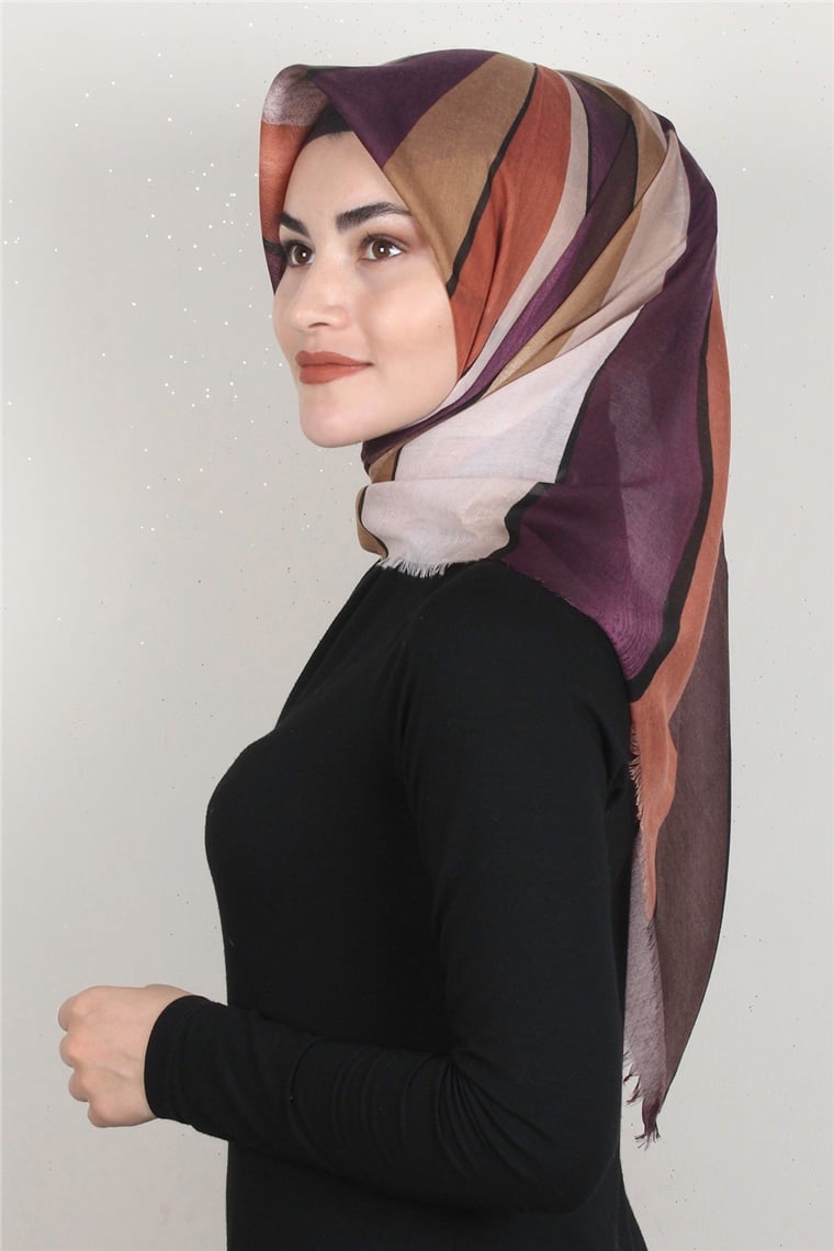 Coton Kare Eşarp 1678-12 Mor