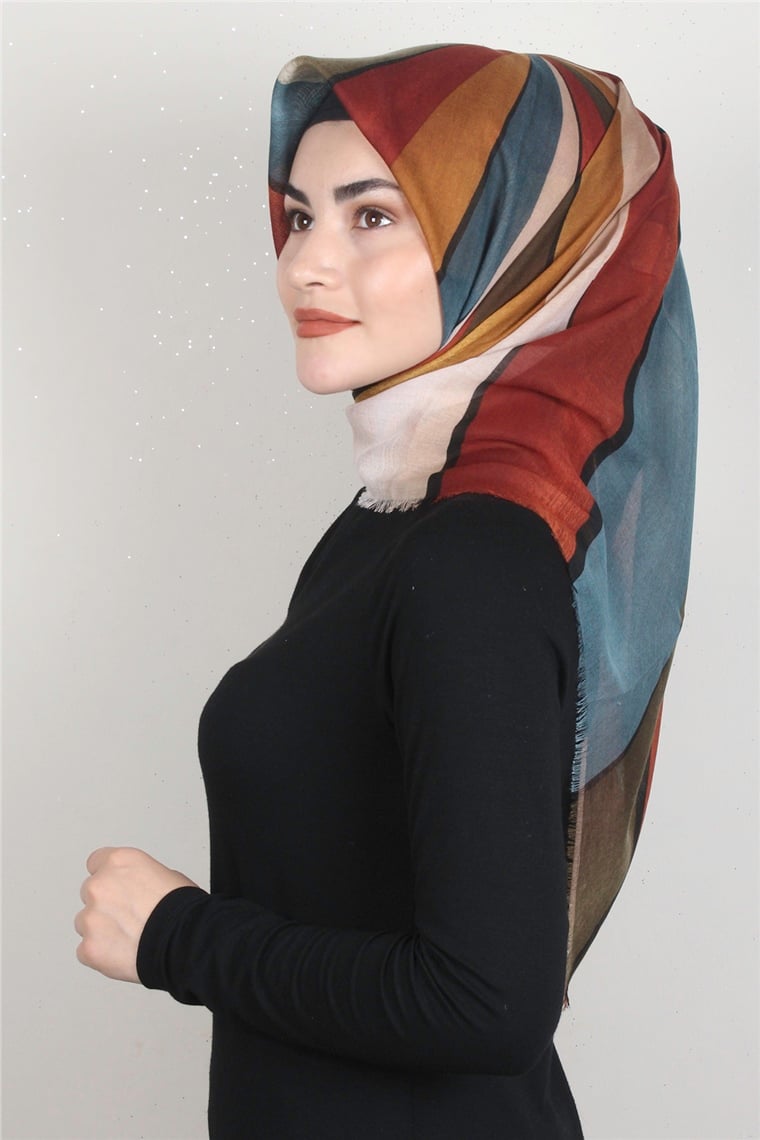 Coton Kare Eşarp 1678-13 Taba