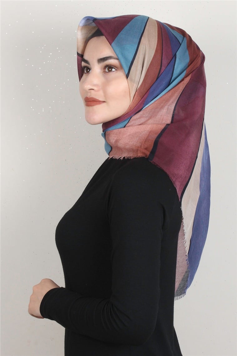 Coton Kare Eşarp 1678-2 Mavi
