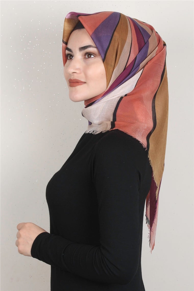 Coton Kare Eşarp 1678-7 Şeftali