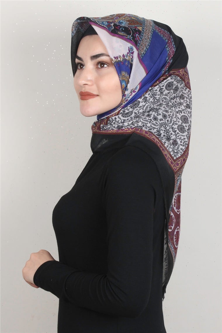 Coton Kare Eşarp 1679-17 Siyah