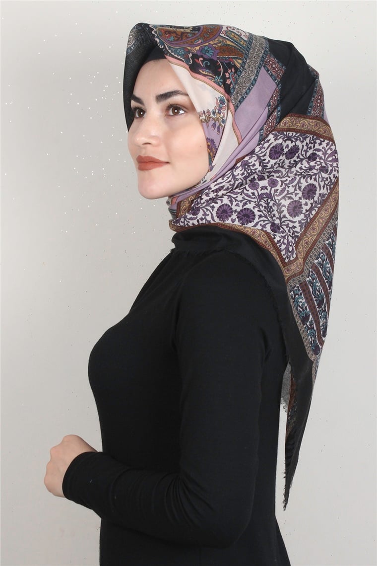 Coton Kare Eşarp 1679-20 Siyah