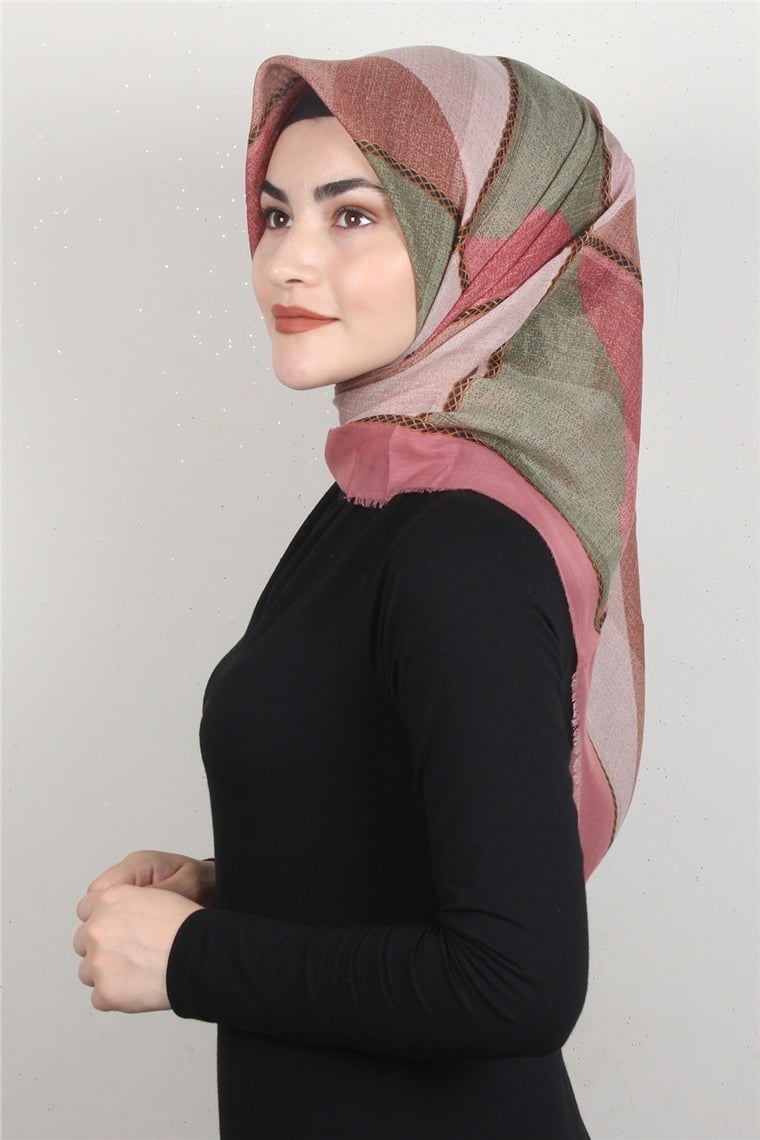 Coton Kare Eşarp 1682-17 Pembe