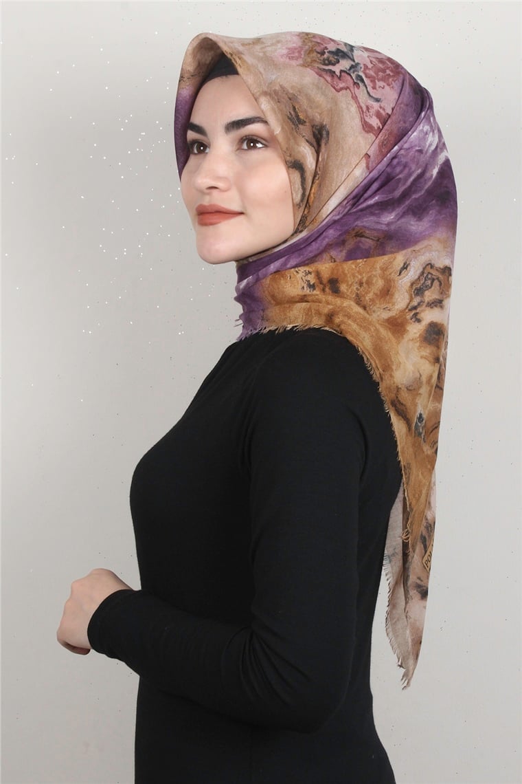 Coton Kare Eşarp 1683-11 Mor
