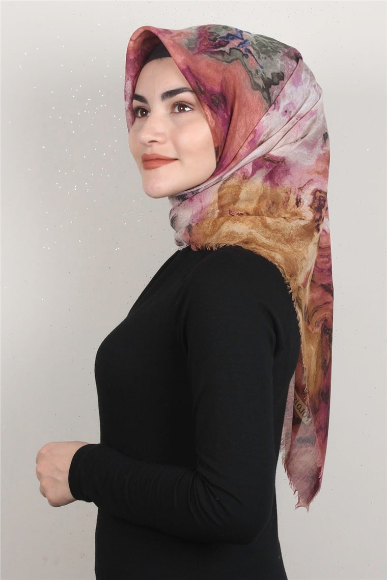 Coton Kare Eşarp 1683-8 Pembe 