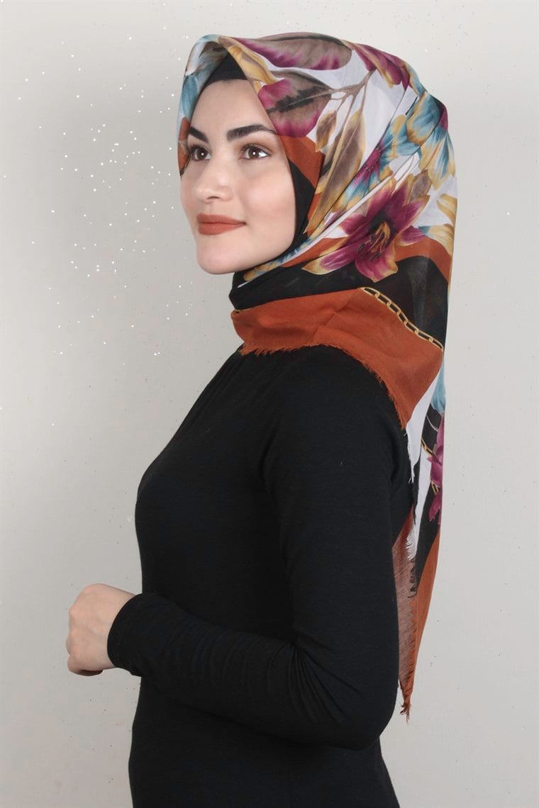 Coton Kare Eşarp 1684-2 Taba