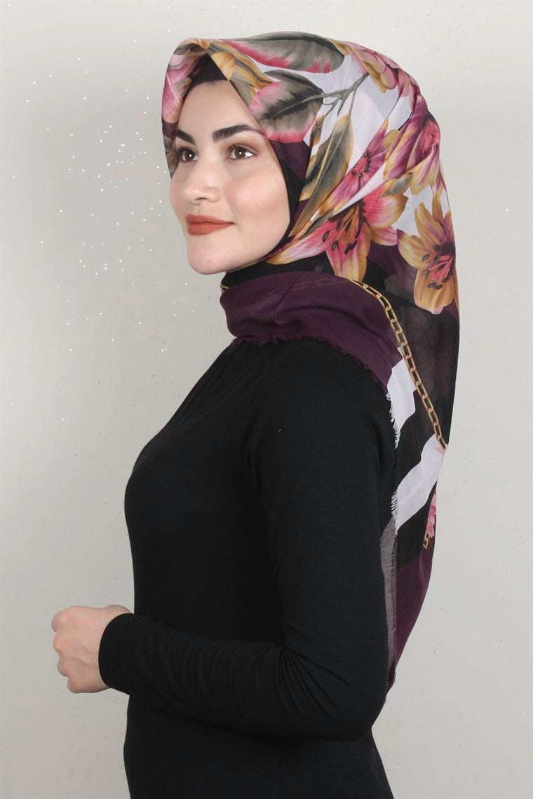 Coton Kare Eşarp 1684-6 Mor 