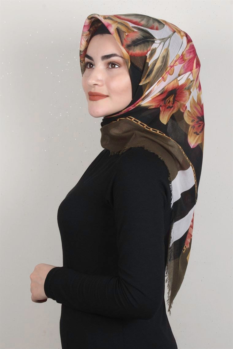 Coton Kare Eşarp 1684-7 Haki