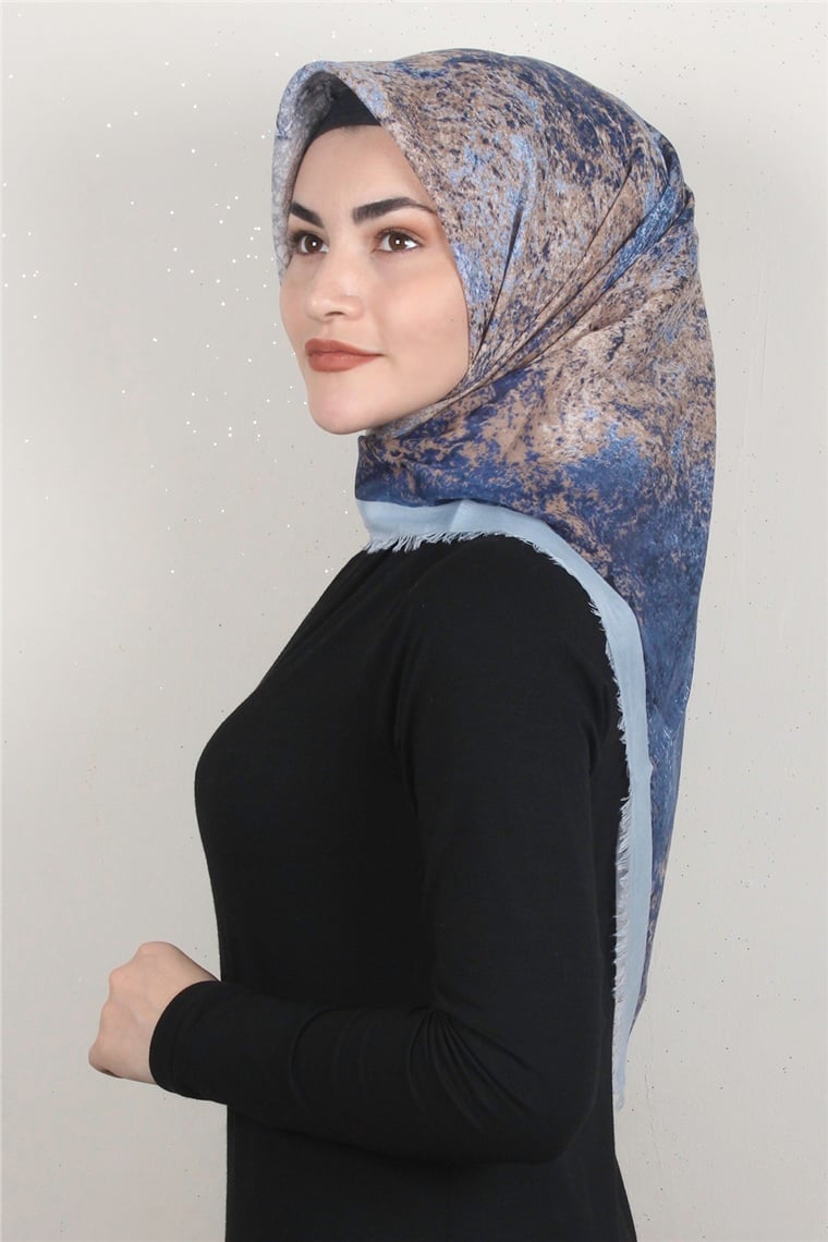 Coton Kare Eşarp 1685-6 Açık Mavi