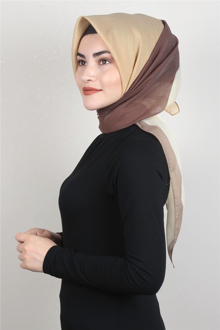 Coton & Silk Eşarp 3634-3 Kahve-Sarı