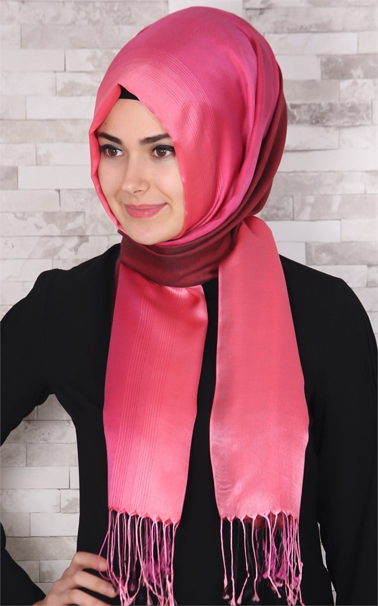 500-0010-11 ÇİFT YÖNLÜ İPEKSİ ŞAL BORDO PEMBE