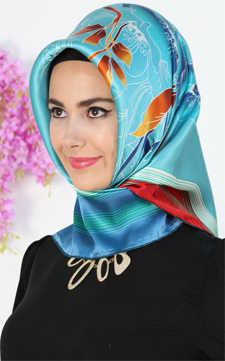 3731-01 ARMİNE İPEK TURKUAZ KIRMIZI