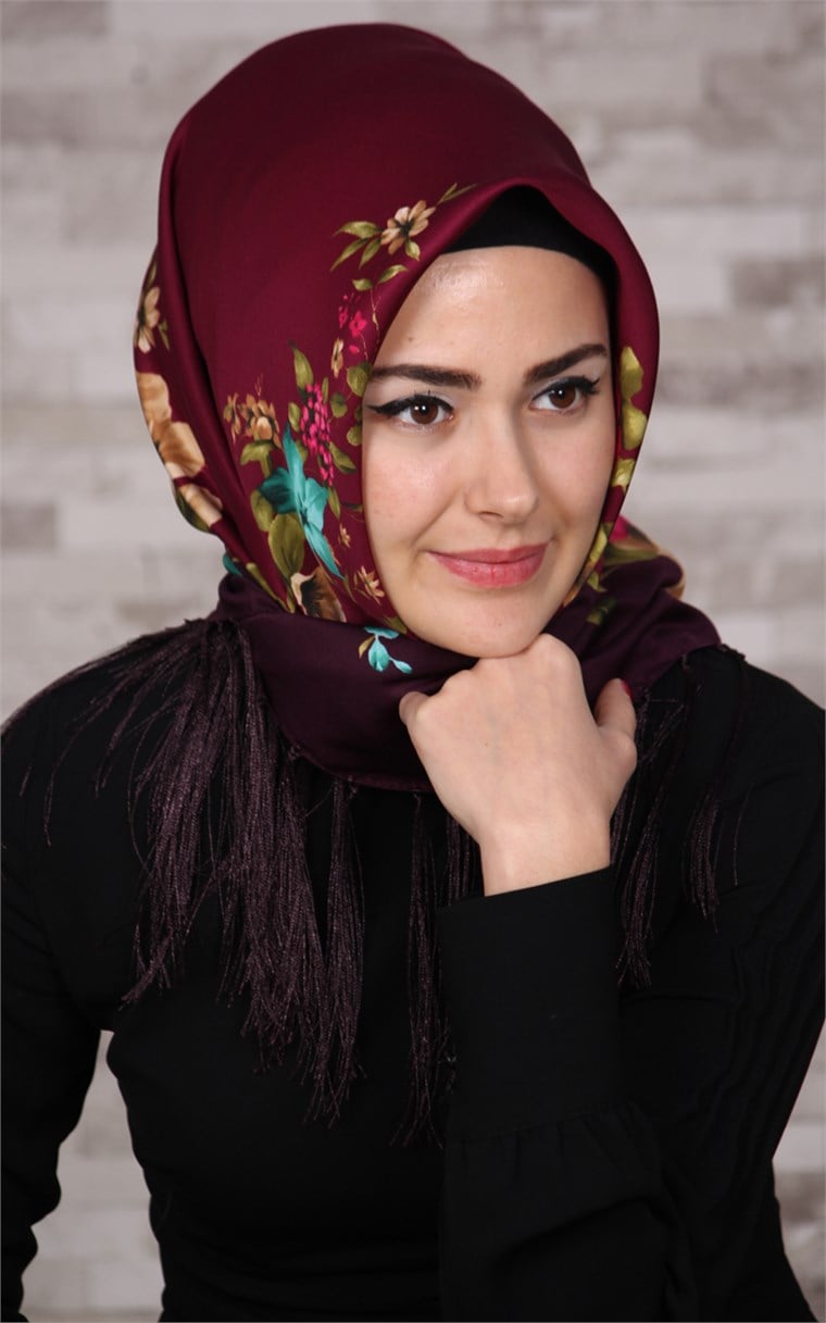 111-0011-07 PİRAMİT PÜSKÜLLÜ EŞARP MOR