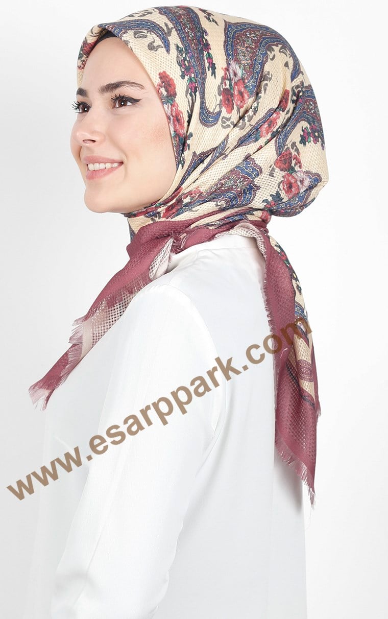 Desenli Fileli Coton Eşarp 1711-2