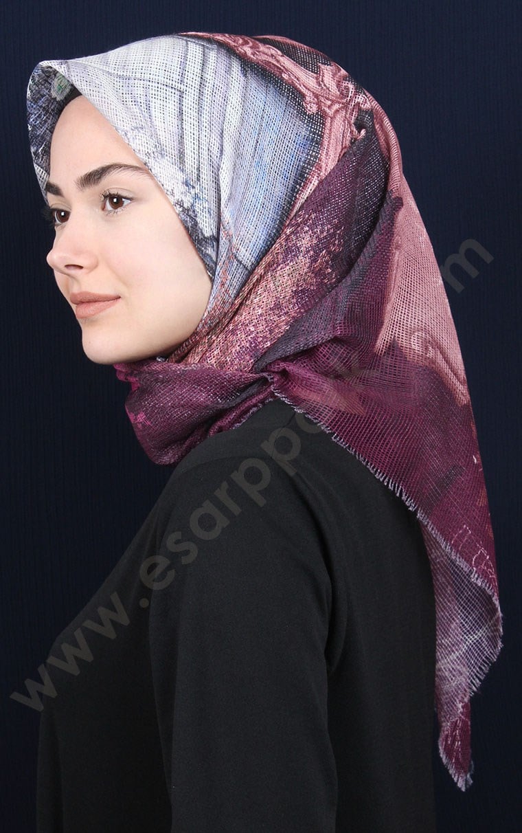 Desenli Fileli Coton Eşarp 1711-5