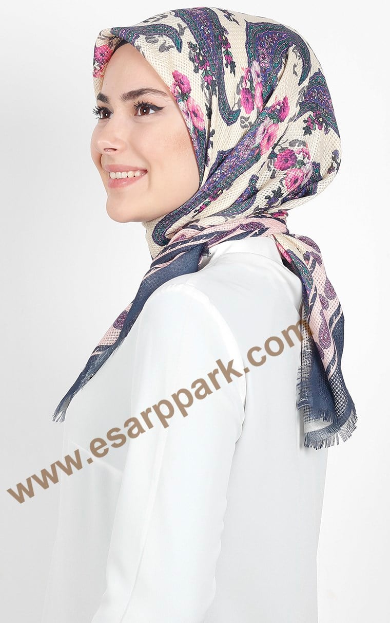 Desenli Fileli Coton Eşarp 1711-6