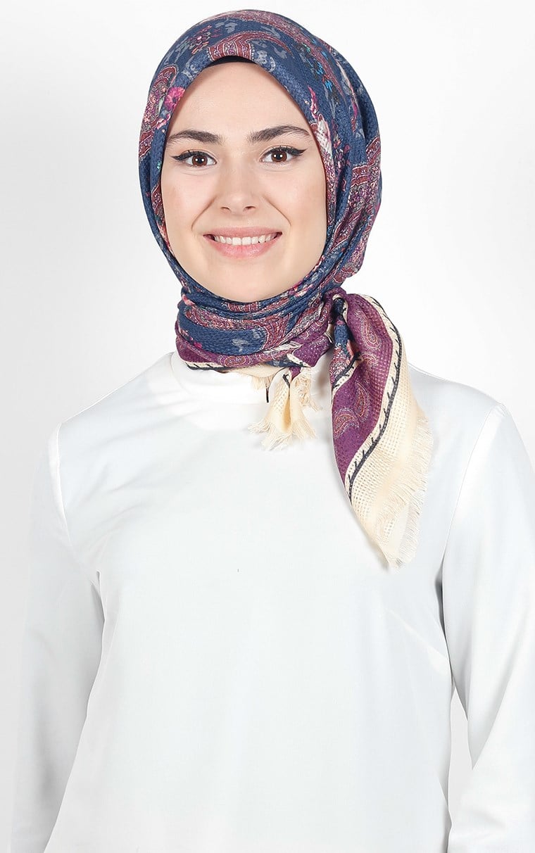 Desenli Fileli Coton Eşarp 1711-7
