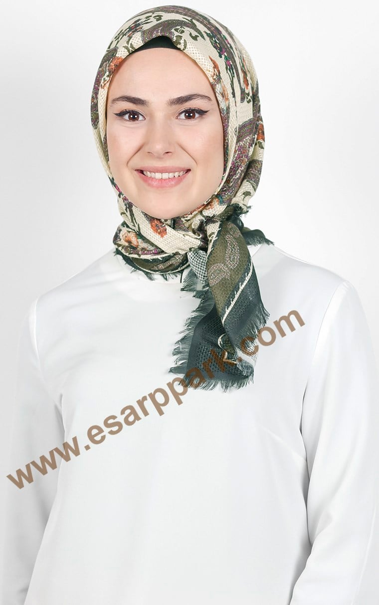 Desenli Fileli Coton Eşarp 1711-8