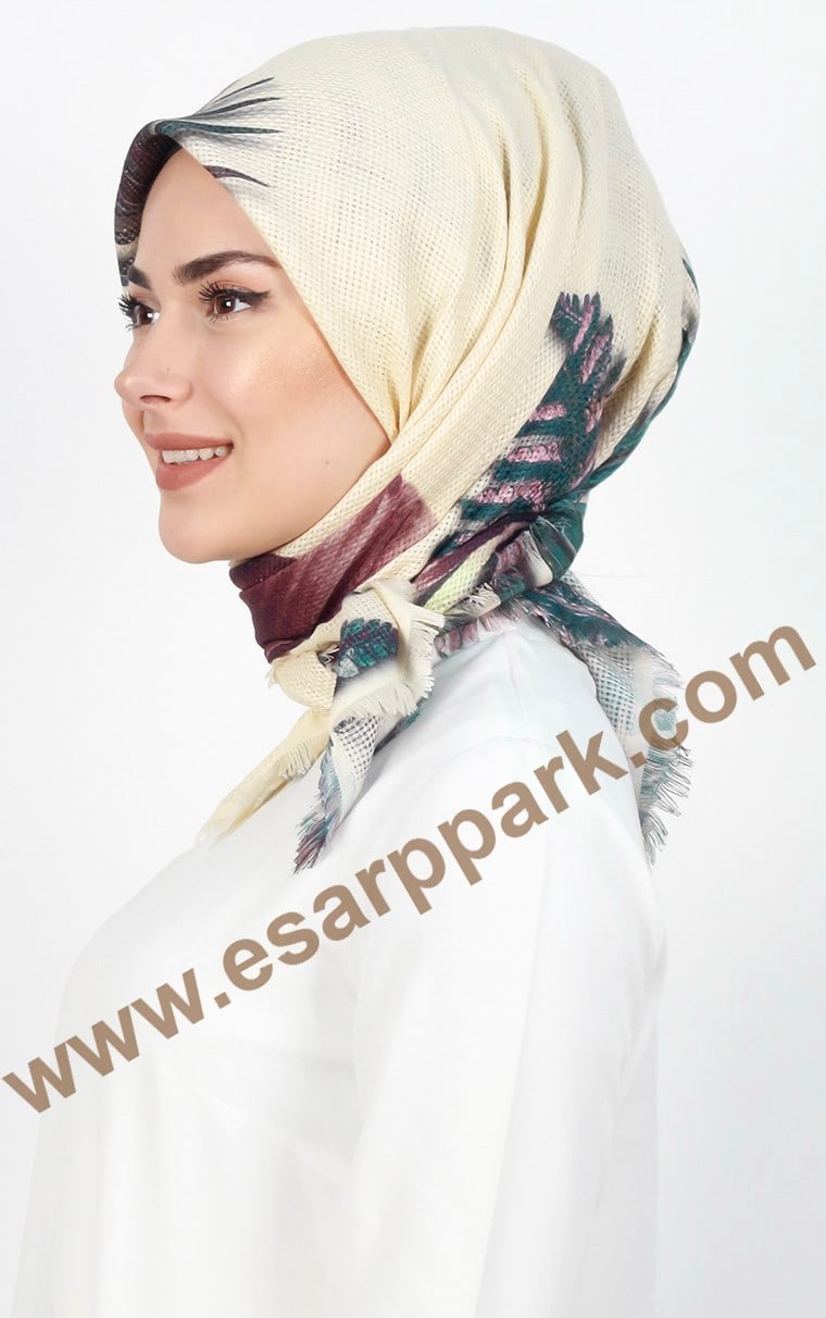 Desenli Fileli Coton Eşarp 1712-10