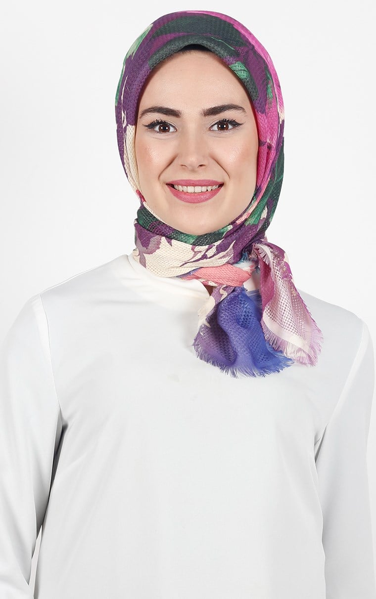 Desenli Fileli Coton Eşarp 1712-11