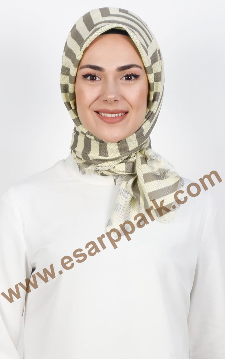 Desenli Fileli Coton Eşarp 1713-4