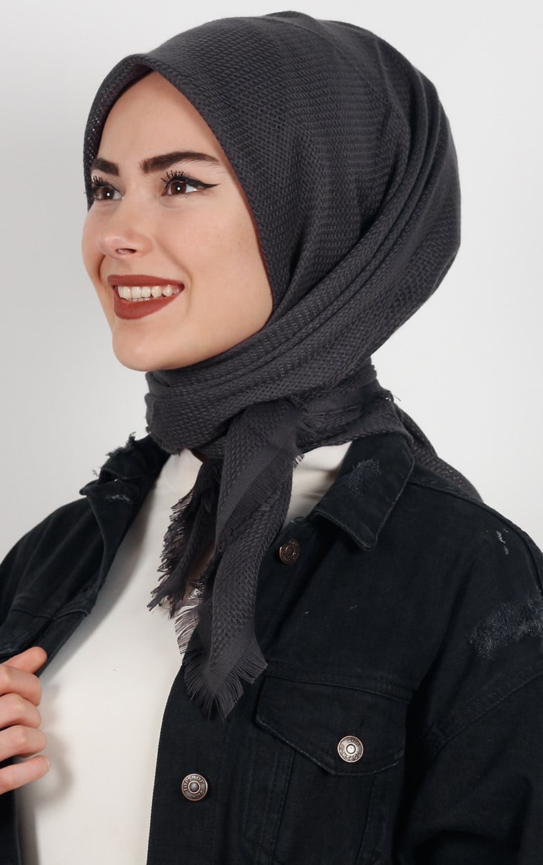 Desenli Fileli Coton Eşarp 1713-5