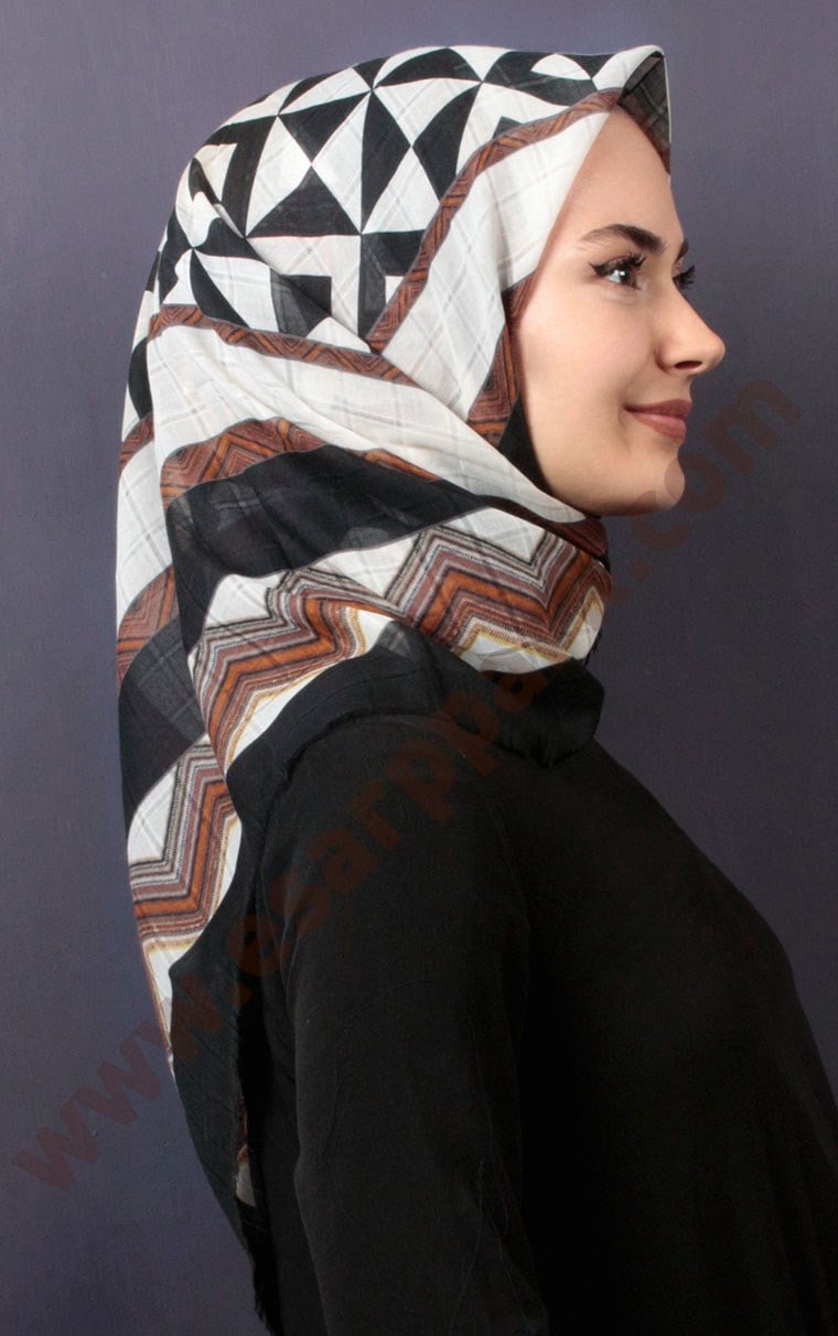 Desenli Fileli Coton Eşarp 1713-9