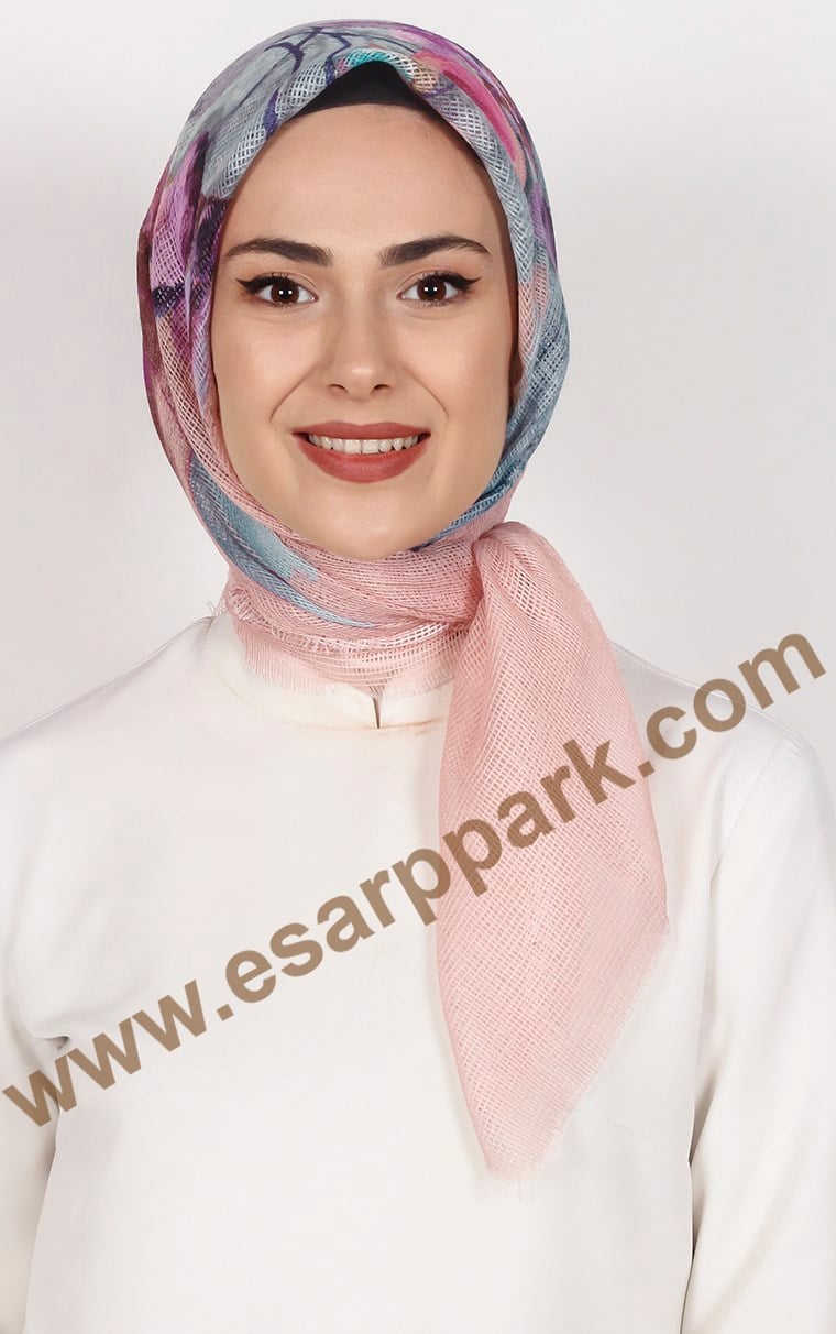 Desenli Fileli Coton Eşarp 1715-11