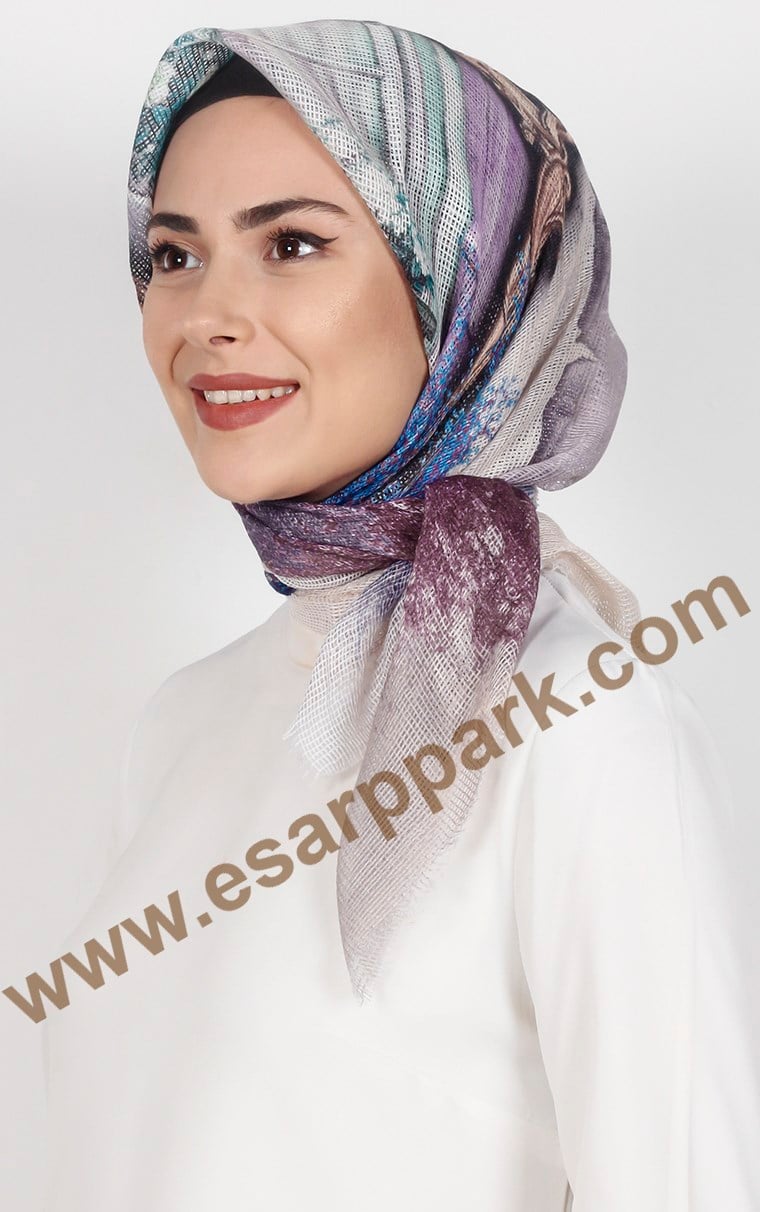 Desenli Fileli Coton Eşarp 1715-26