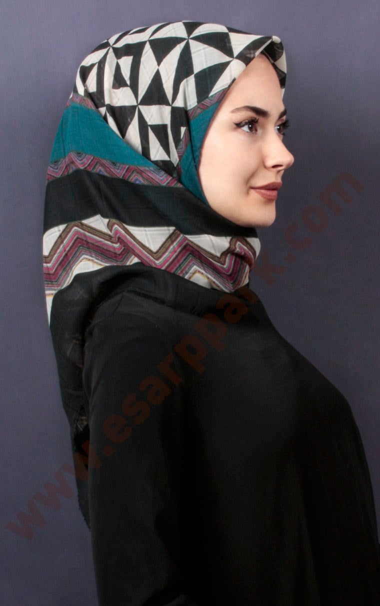 Desenli Fileli Coton Eşarp 1732-1