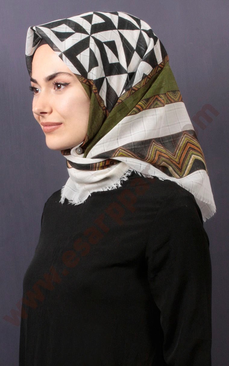 Desenli Fileli Coton Eşarp 1732-10