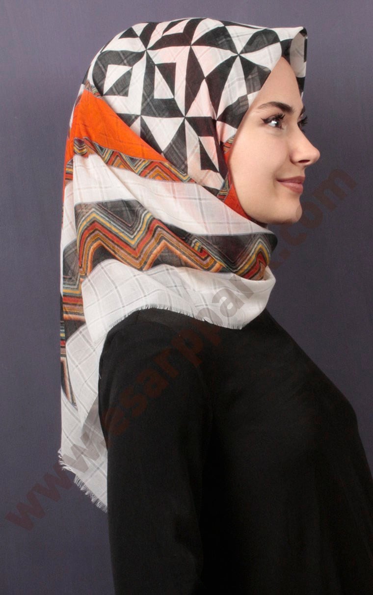Desenli Fileli Coton Eşarp 1732-11