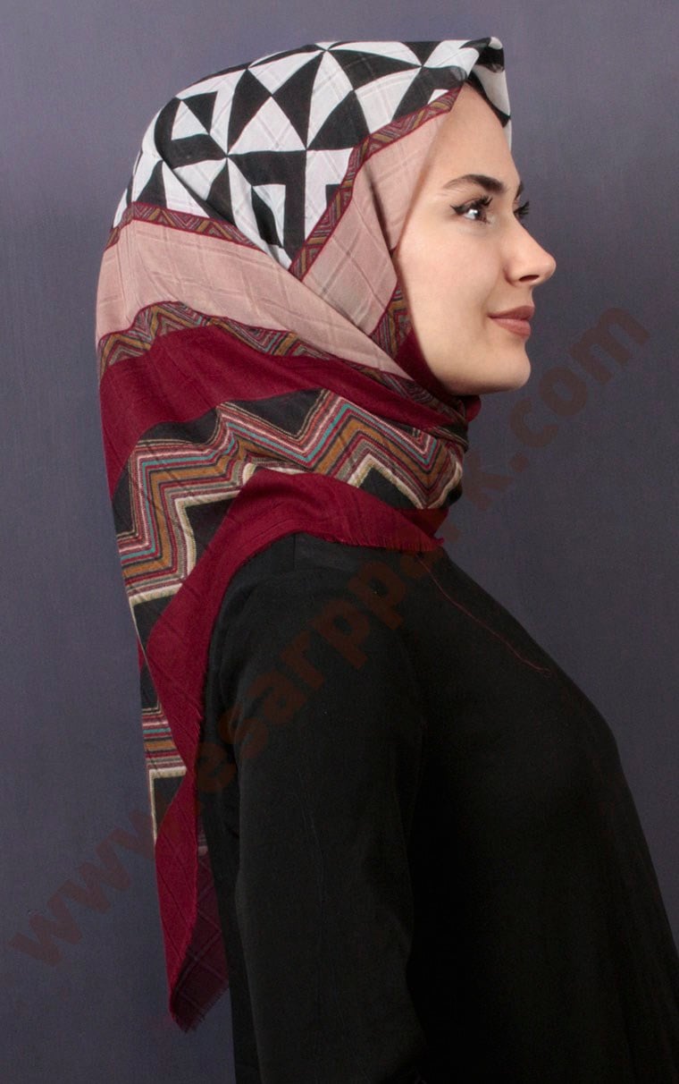 Desenli Fileli Coton Eşarp 1732-3