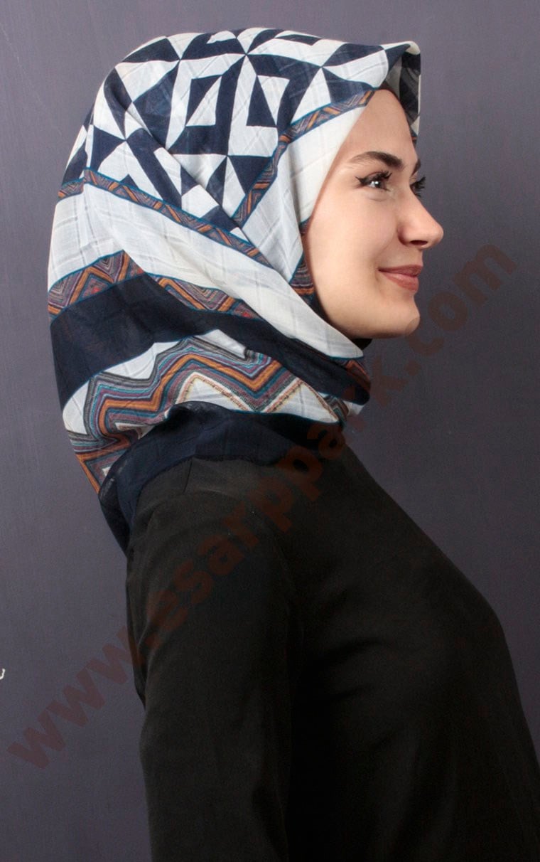 Desenli Fileli Coton Eşarp 1732-7