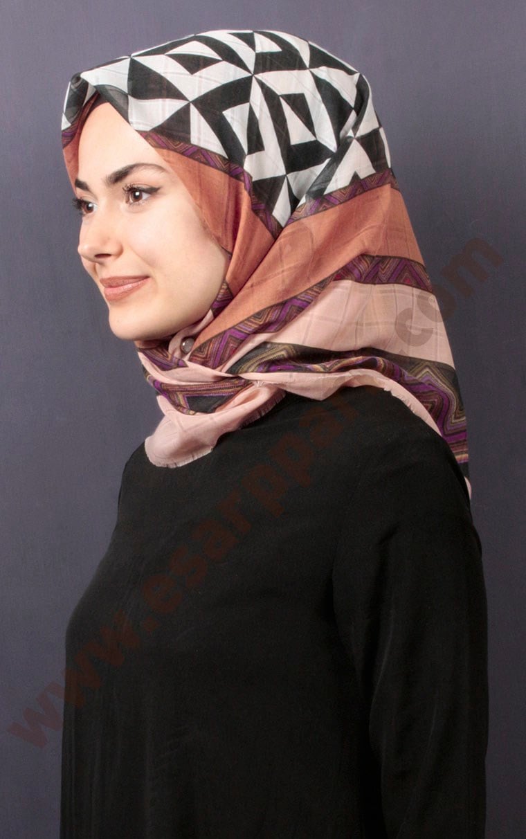 Desenli Fileli Coton Eşarp 1732-9