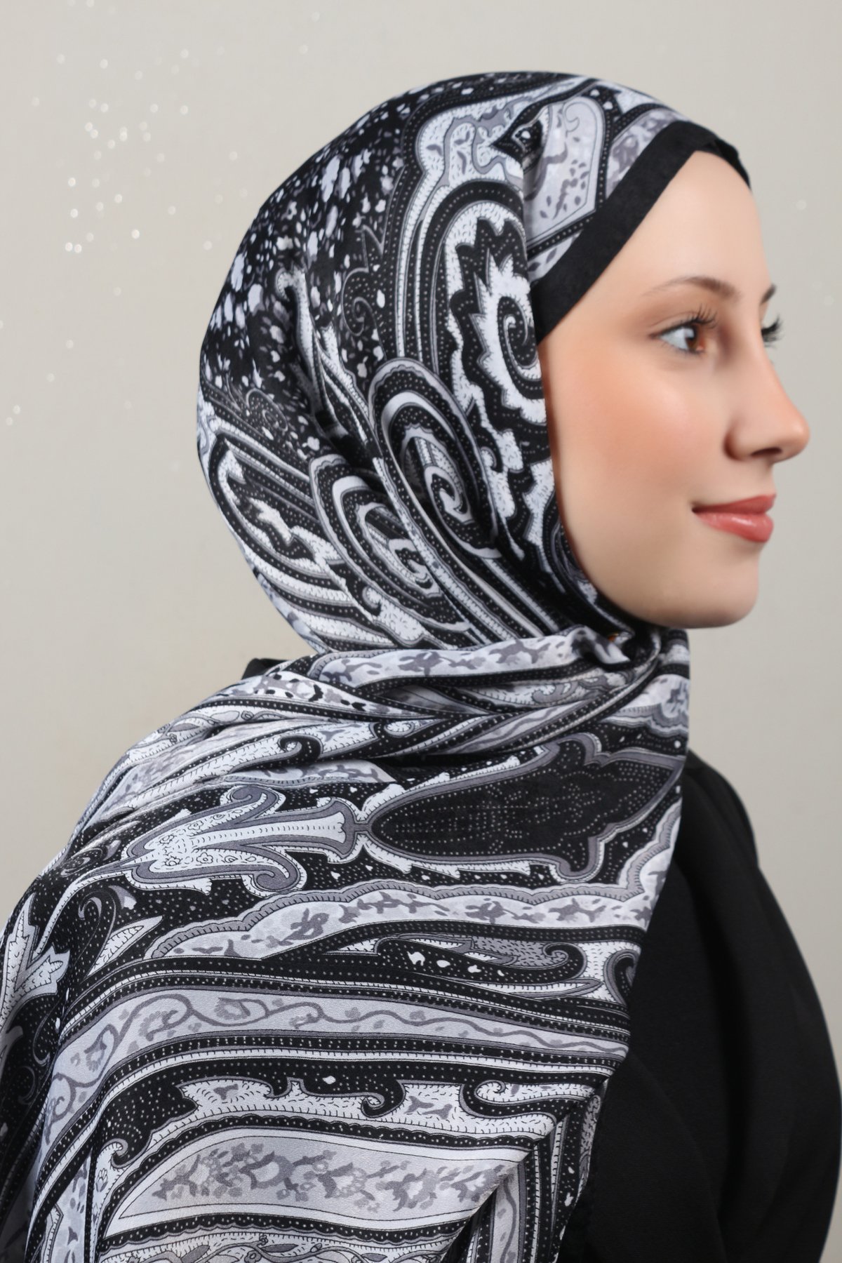 Desenli Larissa Şal 1515-6 Siyah-Gri 