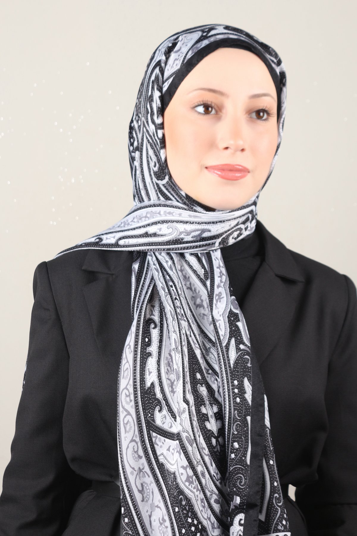 Desenli Larissa Şal 1515-6 Siyah-Gri 