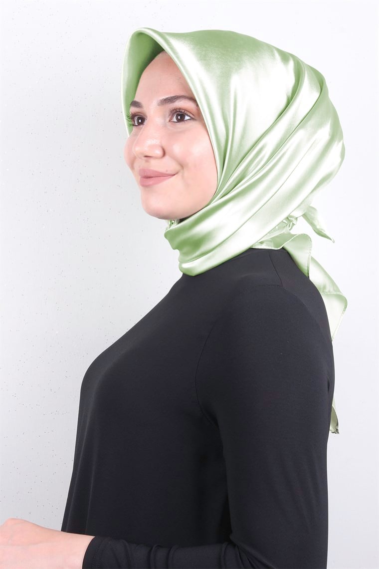 Düz Renk Saten Eşarp 1041-48 Çağla Yeşili