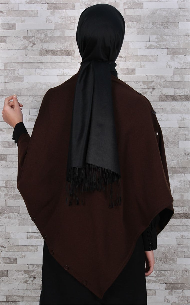 513-0001-09 DÜĞMELİ PANÇO KAHVERENGİ