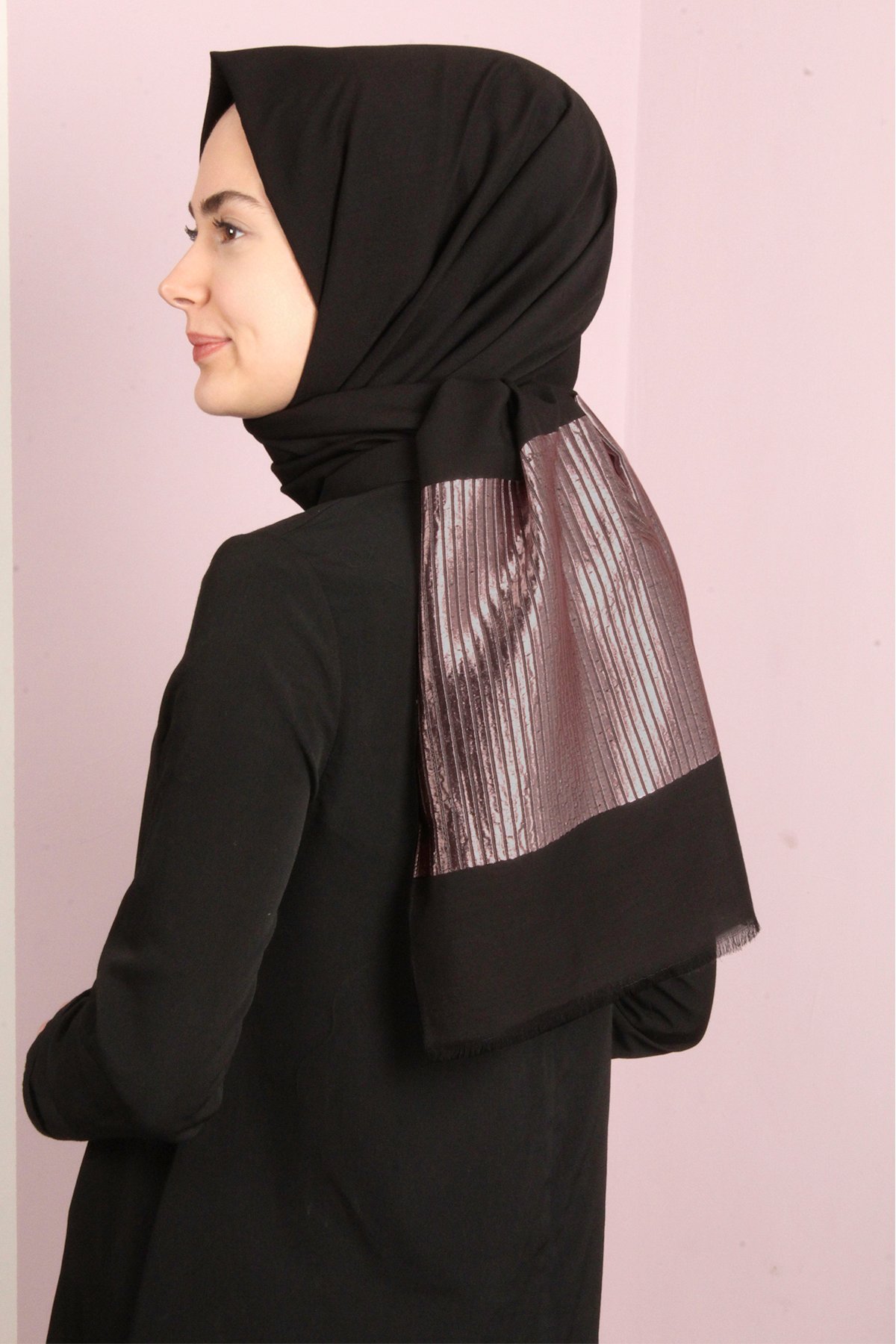 Elegance Şal 2802-4 Siyah-Pudra