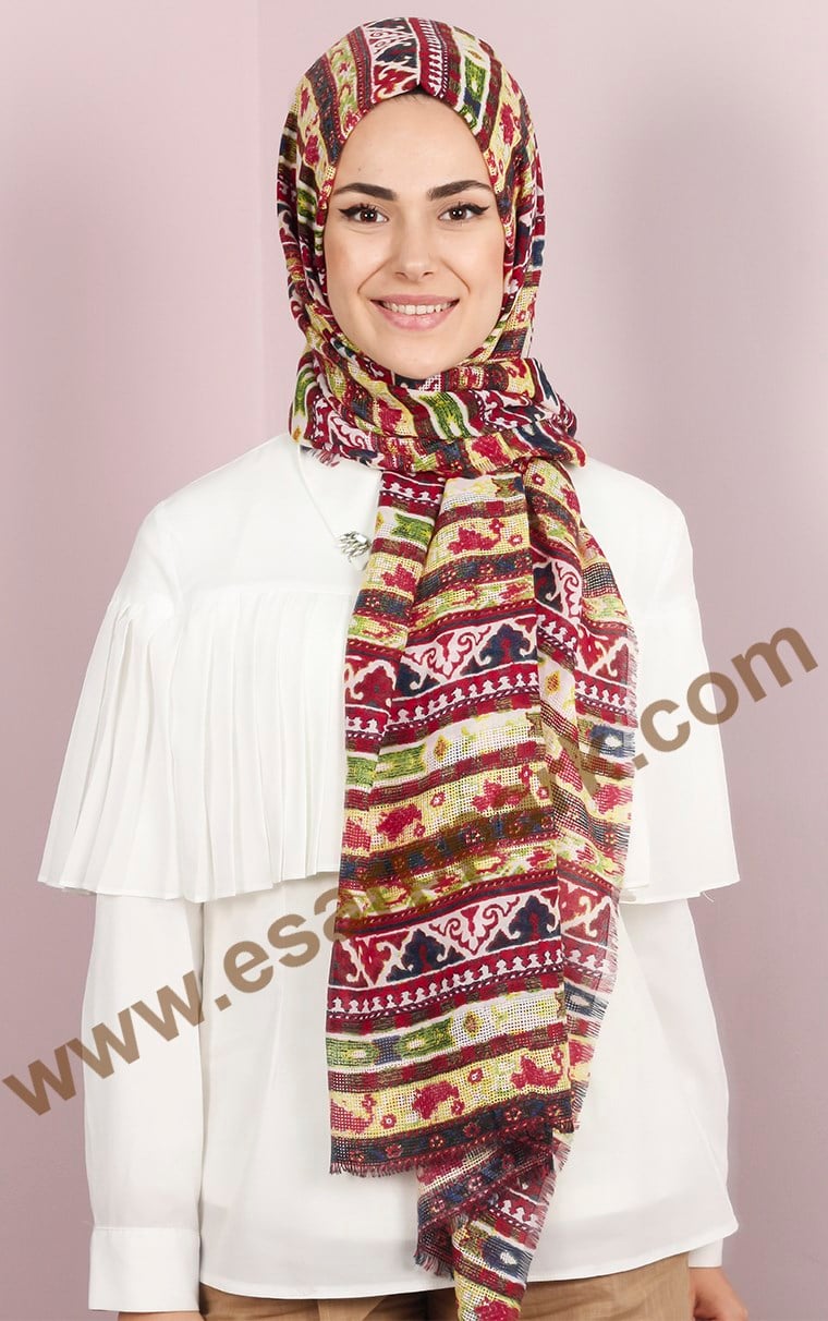 Etnik Desen Fileli Şal 1225-43